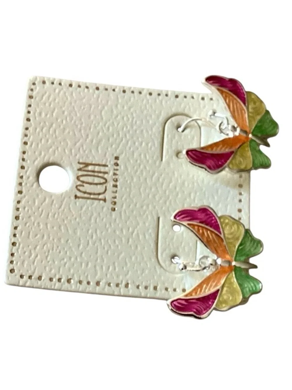 Icon Collection Island Hues Butterfly Silver Tone Earrings (NWT)